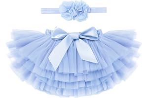 IWEMEK Baby Girls Tutu and Headband Set Ruffle Tulle Skirt with Bow Newborn Diaper Bloomers Cover Tutu Skirt Photo Prop