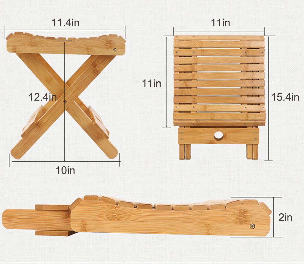 Salafey Bamboo Folding Stool for Shaving Shower Foot Rest,Home Portable Folding Shower Seat,Fully Assembled 12.4” Height: Furniture & Decor