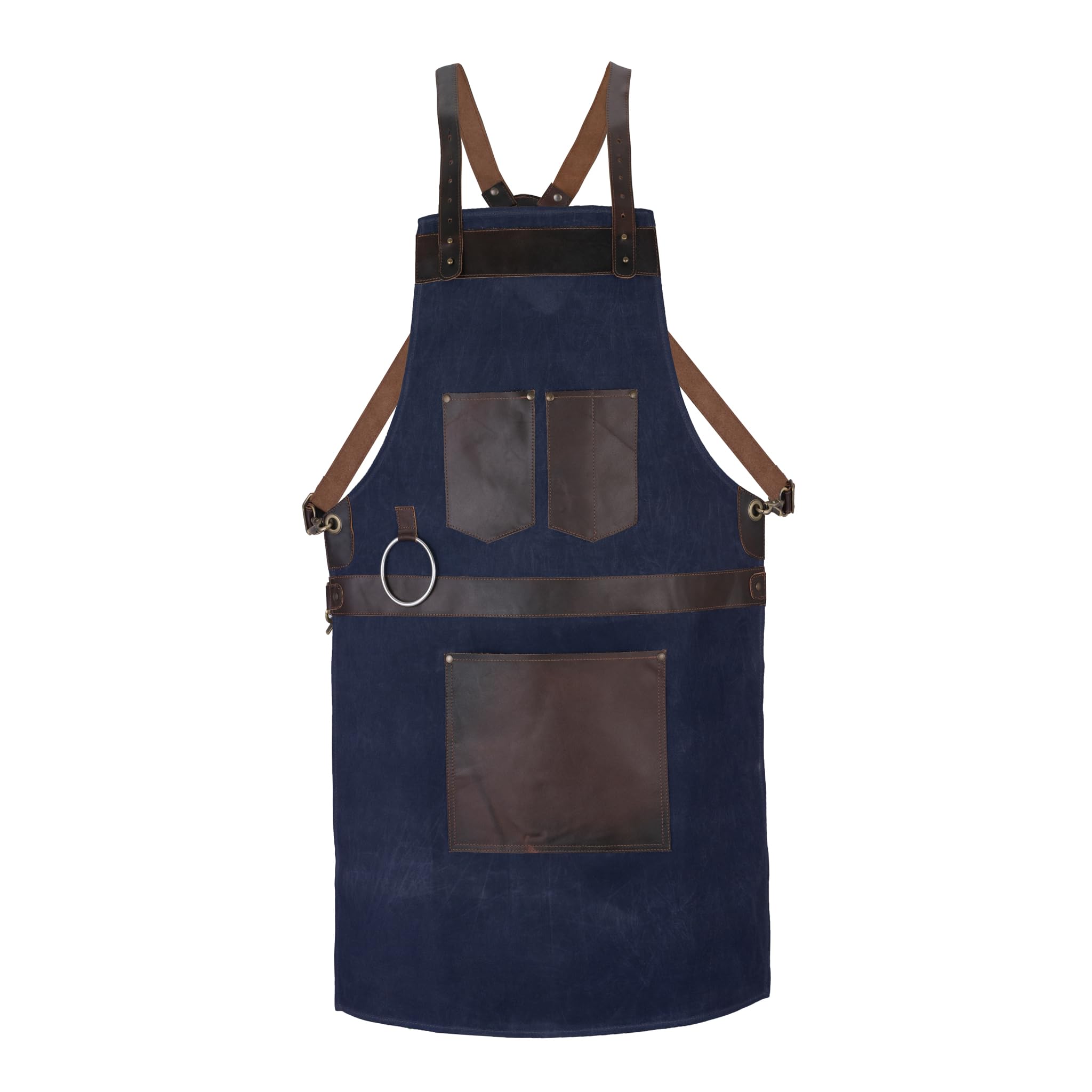 Leathershire Waxed Blue Canvas handmade Leather Apron Butcher Apron DIY Apron BBQ Apron -Cooking Apron - Blacksmith Apron - Barber Apron - woodwork apron (Blue)