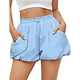 Fisoew Womens Summer Bubble Shorts Casual High Waisted Workout Puffy Shorts with Pockets