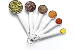 AOOSY 6 Piece Measuring Spoon Set,Stainless Steel Measuring Spoons Cups Round Heavy Duty Mirror Polished 1/8 TSP, 1/4 TSP, 1/2 TSP, 1 TSP, 1/2 TBSP & 1 TBSP Measuring Spoon for Baking Food Cooking