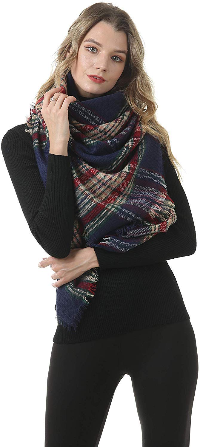 BUDERMMY Damen Schal XXL Oversized Kariert Winterschal übergroßer Quadratisch Deckenschal Streifen Plaid Muster Poncho 140 * 140CM (A01)