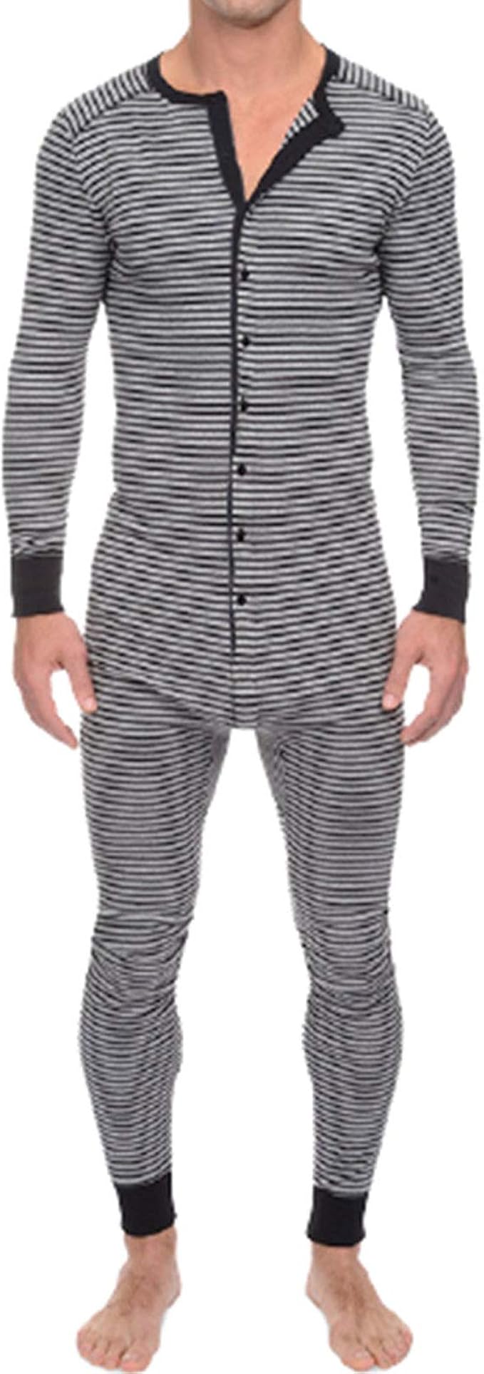 Amazon 男性用onesiesパジャマアダルトグレーストライプジャンプスーツメンズウォームホリデーパジャマセット長袖ジャンプスーツパジャマ ボタンダウンナイトウェアソフトラウンジセットタイトなワンピースパジャマ パジャマ 通販