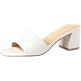 PIZZ ANNU Women's Square Open Toe Heels Sandals Low Block Chunky Heeled Sandal Slip on Mules Comfortable Casual Dress Pumps Shoes