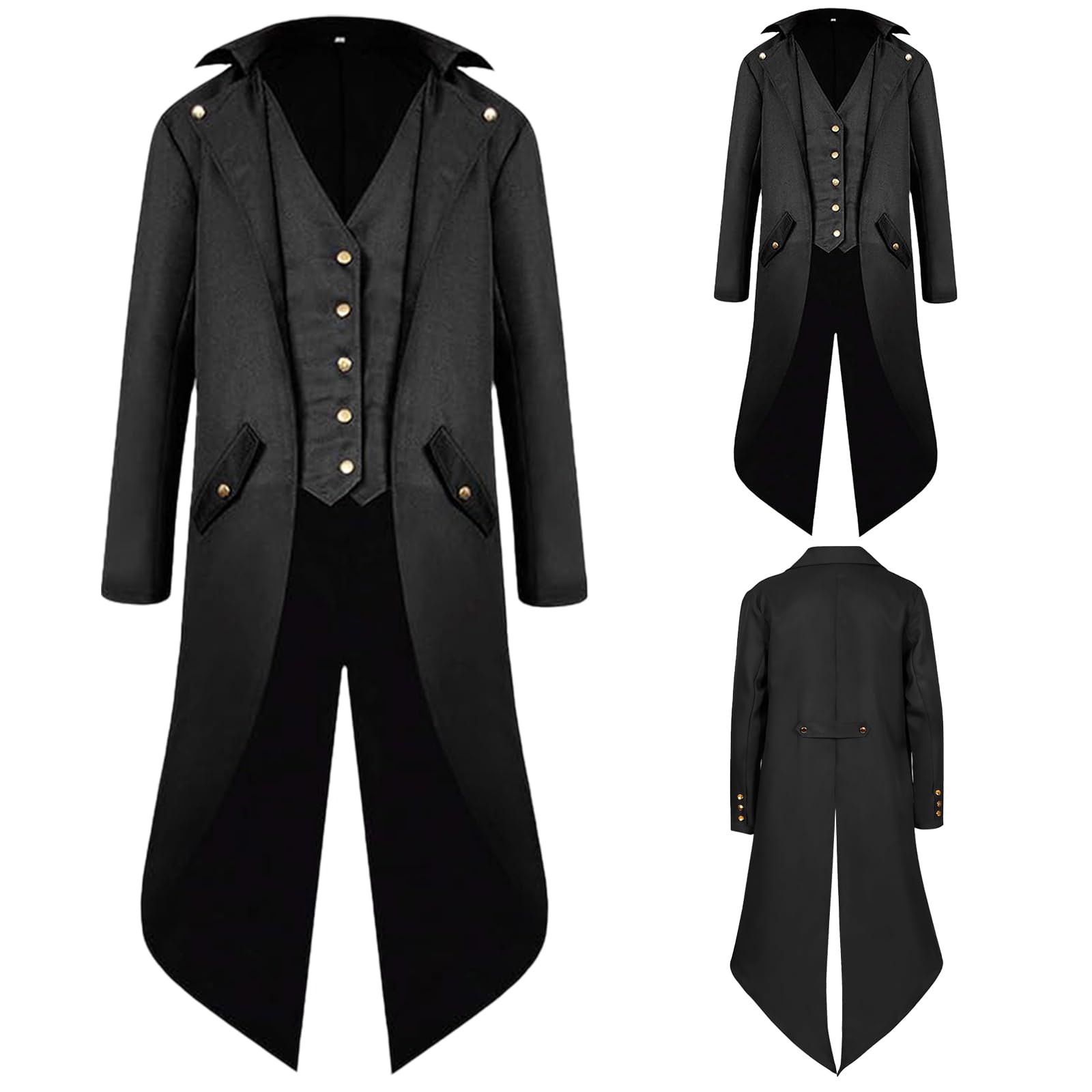 NFAOEGJ Men Medieval Tailcoat Steampunk Victorian Costume Mens Medieval Gothic Vintage Jacket Halloween Costume (Black, XL)