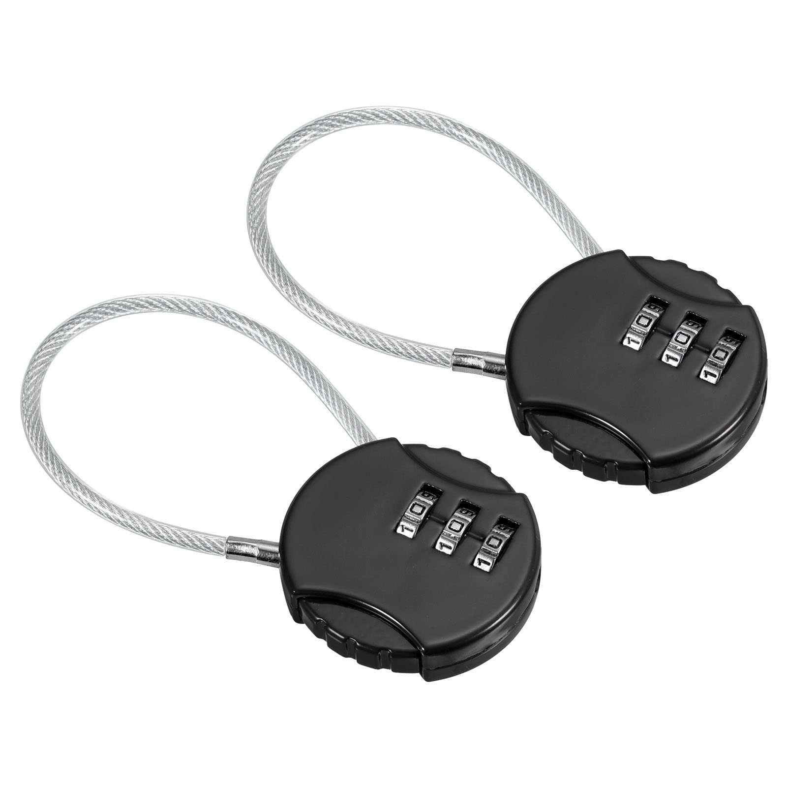 PATIKIL Combination Lock 4.7 Inch, 2 Pcs 3 Digit Outdoor Waterproof Code Padlock with Wire Rope for Luggage Gym Locker Fence Toolbox Backpack, Black — image 1