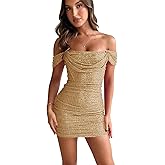 OERPPTA Off Shoulder Sequin Homecoming Dresses for Teens Sparkly Homecoming Dress Party Cocktail Gown