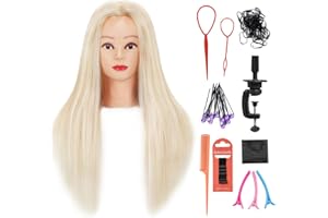Armmu 26"-28" Long Hair Mannequin Head with 60% Real Hair, Hairdresser Practice Training Head Cosmetology Manikin Doll Head with 9 Tools and Clamp - Makeup On