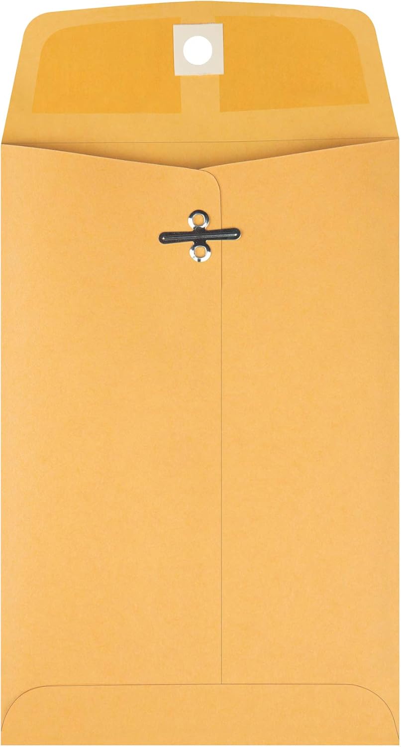 Quality Park 6 x 9 Clasp Envelopes, Clasp and Gummed Closures for Storing or Mailing, 28 lb Kraft Paper, 100 per Box (QUA37855) : Office Products