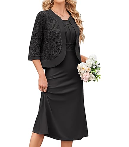 Mother of the Bride Dress with Jacket Homecoming Wedding Guest Dresses Black 6 : Clothing, Shoes & Jewelry
