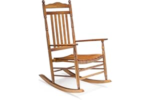 VINGLI Wood Rocking Chair Outdoor with 450 lbs Support Relaxing Rocker Solid Wood High Back Seat Reclining Seat for Deck, Garden, Backyard, Porch, Indoor or Outdoor Use, Teak