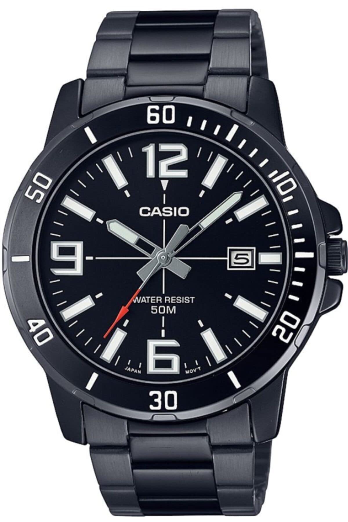 CASIO(カシオ) 腕時計 メンズ アナログ ブラック 文字盤 ステンレススチール ブラック イオンプレーティング バンドとケース MTP-VD01B-1BVUDF、ブラック、ブレスレット, ブラック, ブレスレット