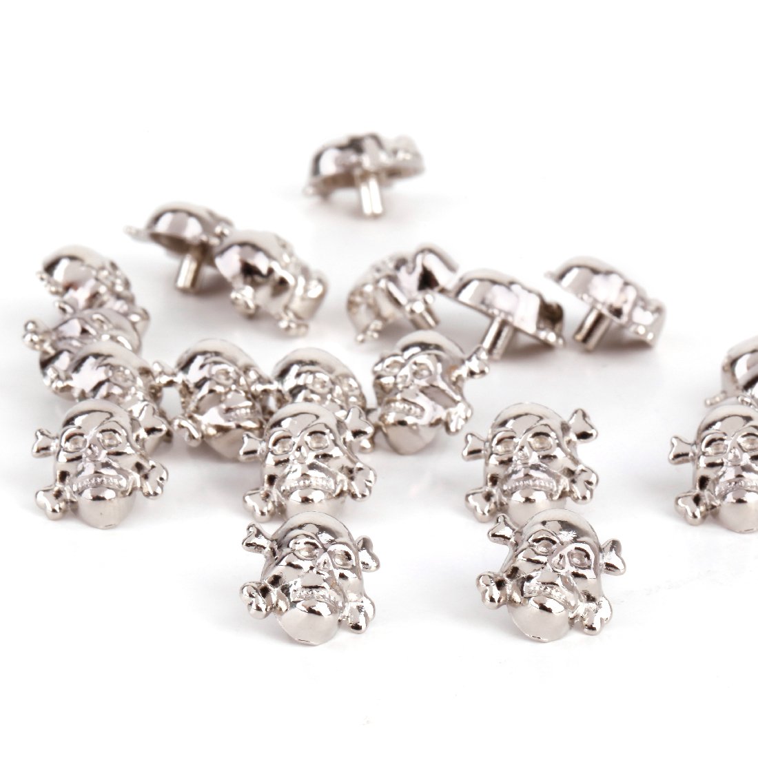 RUBYCA 50 Sets Silver Color Skull Cross-Bone Rapid Rivets Spike and Studs Metal Spots Double Cap DIY Leather-craft