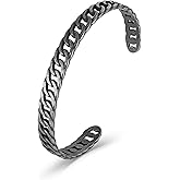 HZMAN Cuban Link Chain Cuff Bracelets for Men Adjustable Retro Open Metal Stainless Steel Bangle Bracelets
