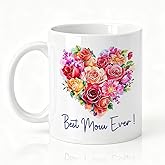 SRWNFOS Best Mom Ever Double-Sided Ceramic Mug, Funny Spring Floral Mug for Mom, Coffee Cup for Mum Grandma, Christmas Thank You Gifts for Mommy Grandmother, Mother's Day Birthday Gifts for Aunt Wife