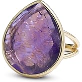 LDADAN Crystal Ring for Women, Natural Rose Quartz Green Fluorite Ring for Her, Teardrop Shape Gemstone Ring, Handmade rose quartz Jewelry Adjustable Ring.