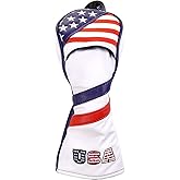 GOOACTION USA Golf Club Hybrid Headcover American Stars and Stripes Flag Synthetic Leather Patriotic Head Covers Protector