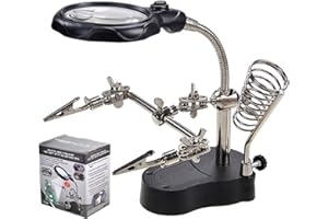 LED Light Helping Hands Magnifier Soldering Station, 3.5X 12X Magnifying Glass Magnifier with Auxiliary Clips Alligator Clamp