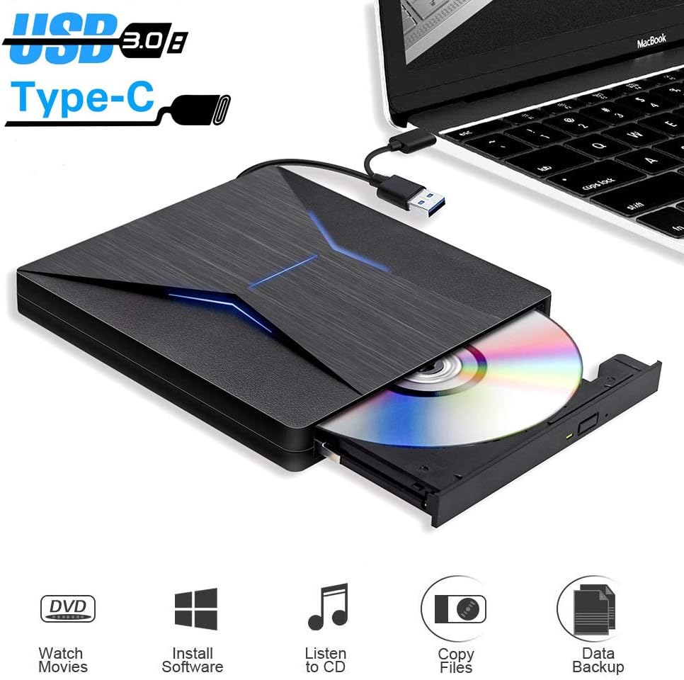 Lettore CD/DVD Esterno USB 3.0 E Type-C | Masterizzatore Per PC, Laptop, Mac | Plug & Play - Foto 6