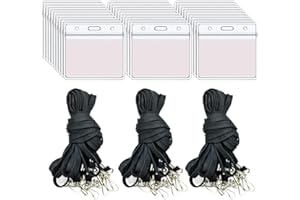 60pcs Tag Protector Holder Kit Include 30pcs Clear Plastic Horizontal Name Tags Badge Id Card Holders and 30pcs Black Flat Ne