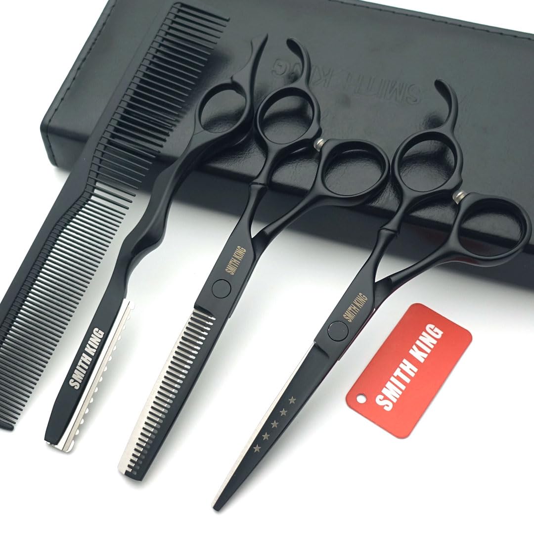 6.0 inch Hair Scissors Set Hair Cutting Scissors & thinning Scissors with Razor&Comb in 1 Set (Black)