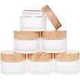 Miayon 6Pcs Glass Cosmetic Containers with Wood Grain Lid Refillable Cosmetic Jar Frosted Glass Cream Container with Leak-proof Lid Empty Makeup Jar for Lotions,Creams,Scrub Cream,Home,Travel(50ml)