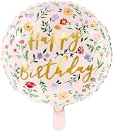 PartyDeco Floral Foil Balloon Happy Birthday 35cm Pink Multi-Color view 1