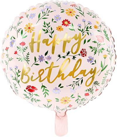 PartyDeco Floral Foil Balloon Happy Birthday 35cm Pink Multi-Color