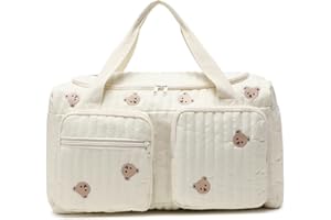 Cute Diaper Bag, Quilted Diaper Bag Large Capacity Teddy Bear Pattern Cute Duffle Portable & Lightweight for Hospital and Wee