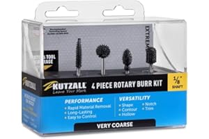 Kutzall 4-Piece Rotary Burr Kit - ⅛" Shaft, Very Coarse - Woodworking Attachment for Dremel, Foredom, Ryobi, DeWalt, Milwauke