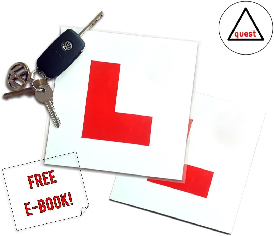Quest Products Ltd Magnetic L Plates 2 Pack Includes Motorway Driving Guide E-book (Sent via email) For New Learner Drivers