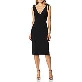 Dress the Population Womens Lita Sleeveless Plunging Midi Sheath Dress W Bows