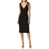 Dress the Population Women's Lyla Plunging Sleeveless Fitted Midi Sheath Dress  Dress, Black, XXS at Amazon Women's Clothing store