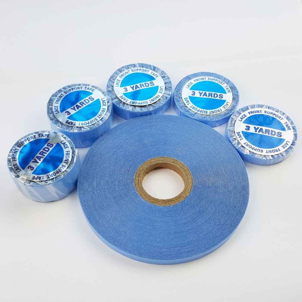 SHOWJARLLY 3 Yards Lace Front Wig Support Tape Roll 8mm Wide Strong Adhesive Double Sided Blue Hair Replacement Tape for Skin Weft Hair Toupees Beards and Wigs Water-Proof