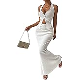 SKAYS Skirt Sets Women 2 Piece Outfits Twist Front Halter Cami Tops And Dressy Casual Elastic Fishtail Midi Skirt