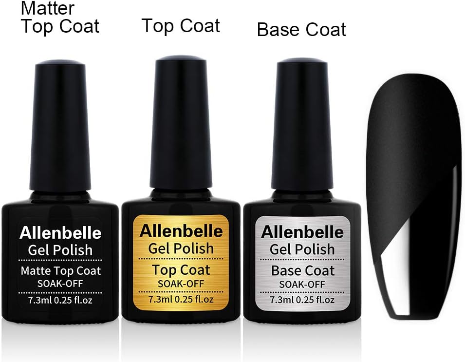 Allenbelle Matte Top Coat Mirror Top Coat Base Coat Require UV Led Nail Lamp(Lot of 3PC)