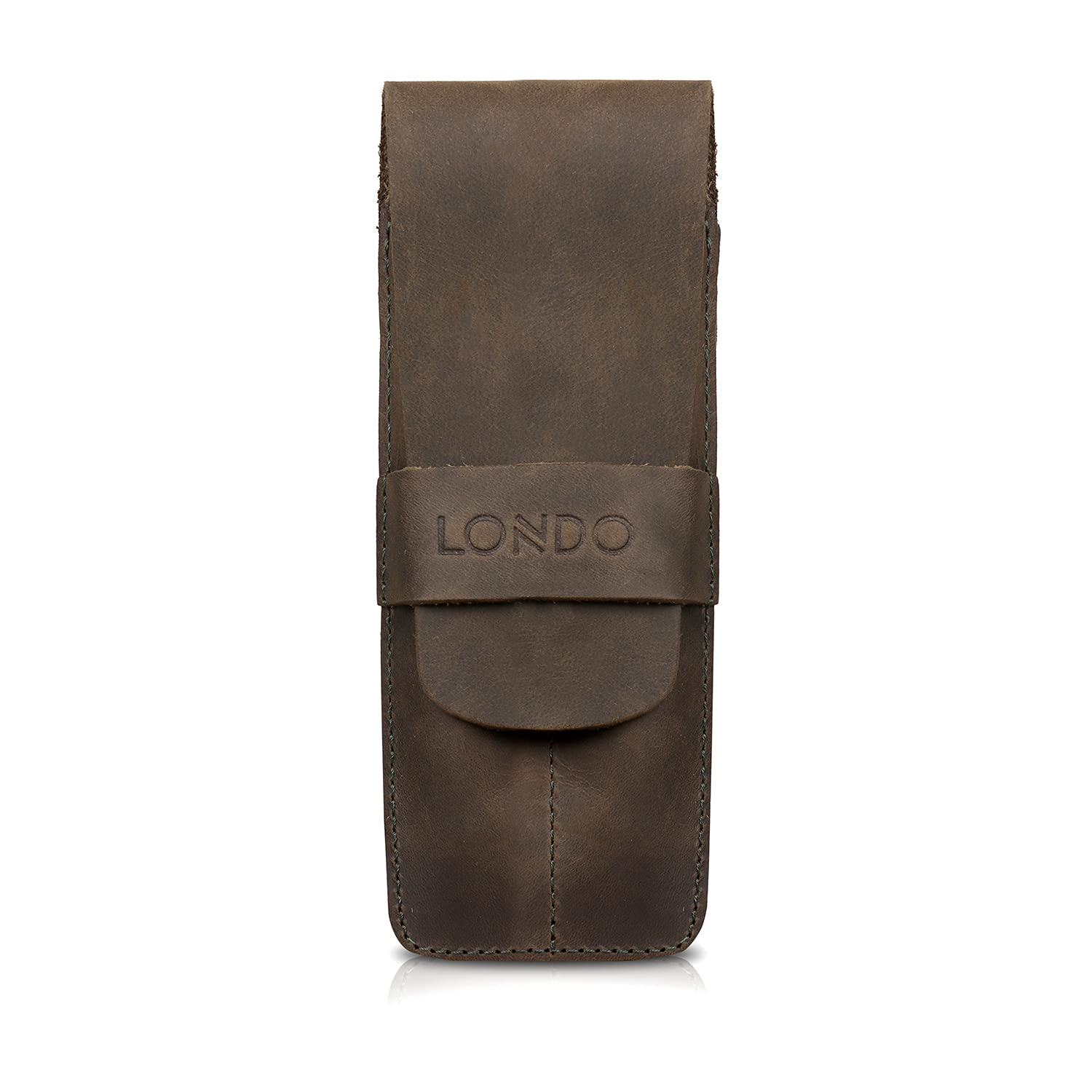 LONDO Two Compartment Genuine Leather Pen Case with Sleeve Cover,Green,OTTO446