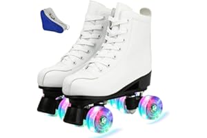 DUBUK Women's Roller Skates PU Leather Four-Wheel Roller Skates High-top Roller Skates Shiny Roller Skates for Adult, Boys, G