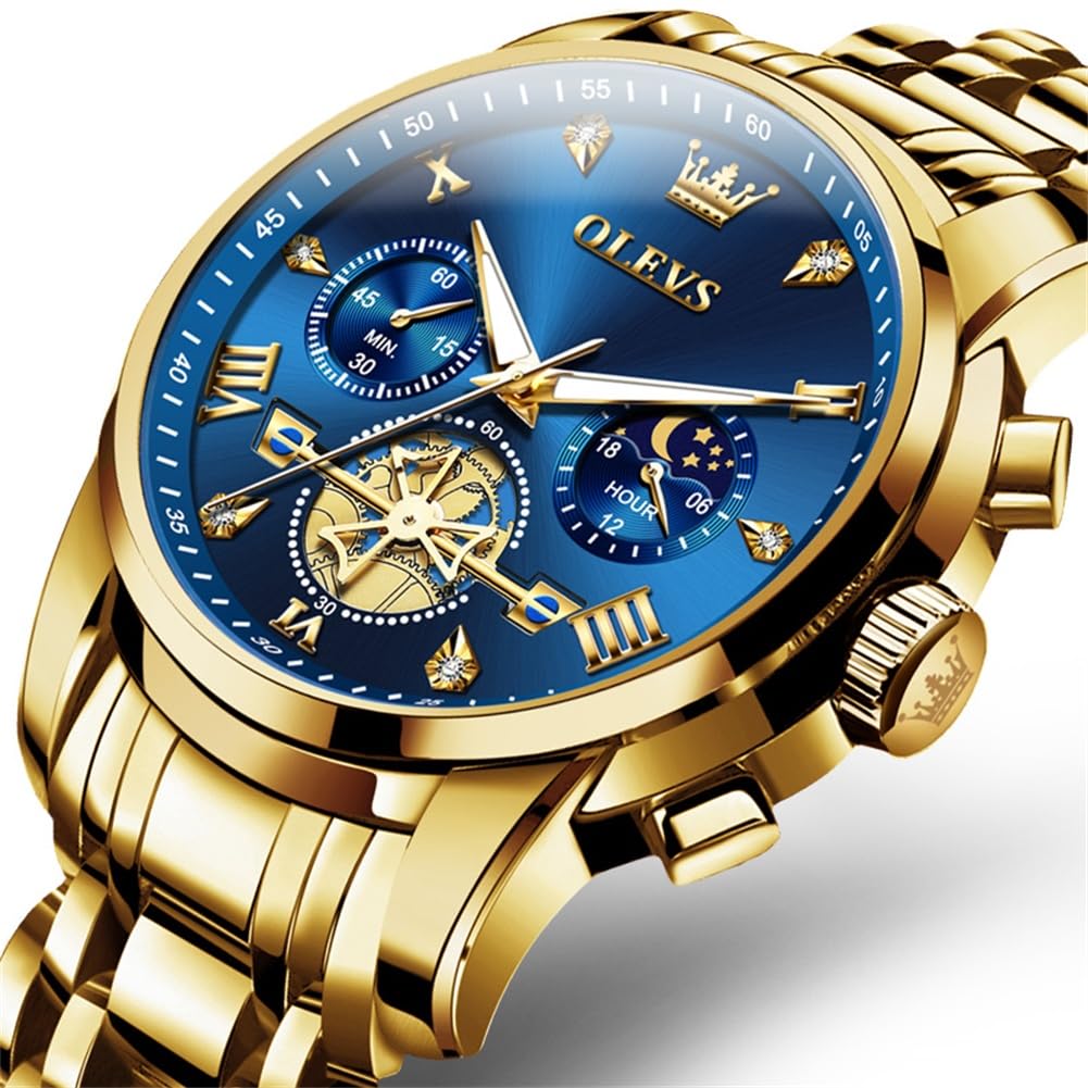 OLEVS Men Silver Watches,Men's Stainless Steel Chronograph Watch,Man Analog Quartz Big Face Male Watches Luxury Waterproof Roman Numeral Dress Diamond Relojes para Hombre