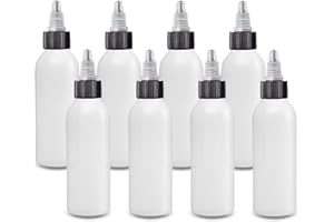 ljdeals 2 oz Plastic Bottles with Twist Top Caps, Refillable, Reusable Empty Bottles for Household Use, Hair Color, Essential Oils, Perfumes, Travel Size, Pack of 8, Made in USA