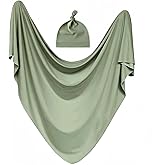 Baby Receiving Blankets with Matching Beanie Set Newborn Nursery Swaddle Unisex Swaddle Wrap Soft Silky Neutral for Baby Girls and Boys (Green)