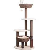 PetPals 49-Inch Cat Tree with 2 Basket Beds and Scratching Posts | 5-Level Cat Tower with 2 Plush Platforms, Washable Cushions, Replaceable Posts and Hanging Toy