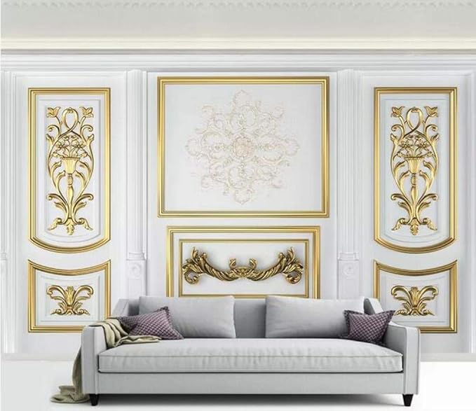 Papel tapiz 3D-3d blanco tridimensional europeo dorado tallado pared de