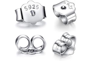 Hollosport S925 Sterling Silver Earring Backs Replacements for Studs, 12Pcs/6Pairs Pierced Earring Backings Secure for Posts, Hypoallergenic Safety Locking Butterfly Ear Ring Stoppers 5.5x4.6x2.8mm