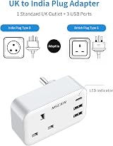 Mscien UK to India Plug Adapter with USB 4-in-1 Type D Travel Charger view 3