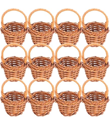 SEWACC 12-Piece Miniature Woven Baskets - Tiny Resin Chairs For Dollhouse & Fairy Garden Decor