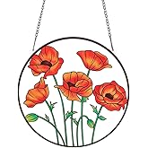 PLIGREAT Suncatchers Poppy Flowers Acrylic Glass Sun Catcher Summer Patio Garden Hanging Tree Ornaments for Bedroom Living Room Window Decoration Wall Art Decor Housewarming Memorial Gifts