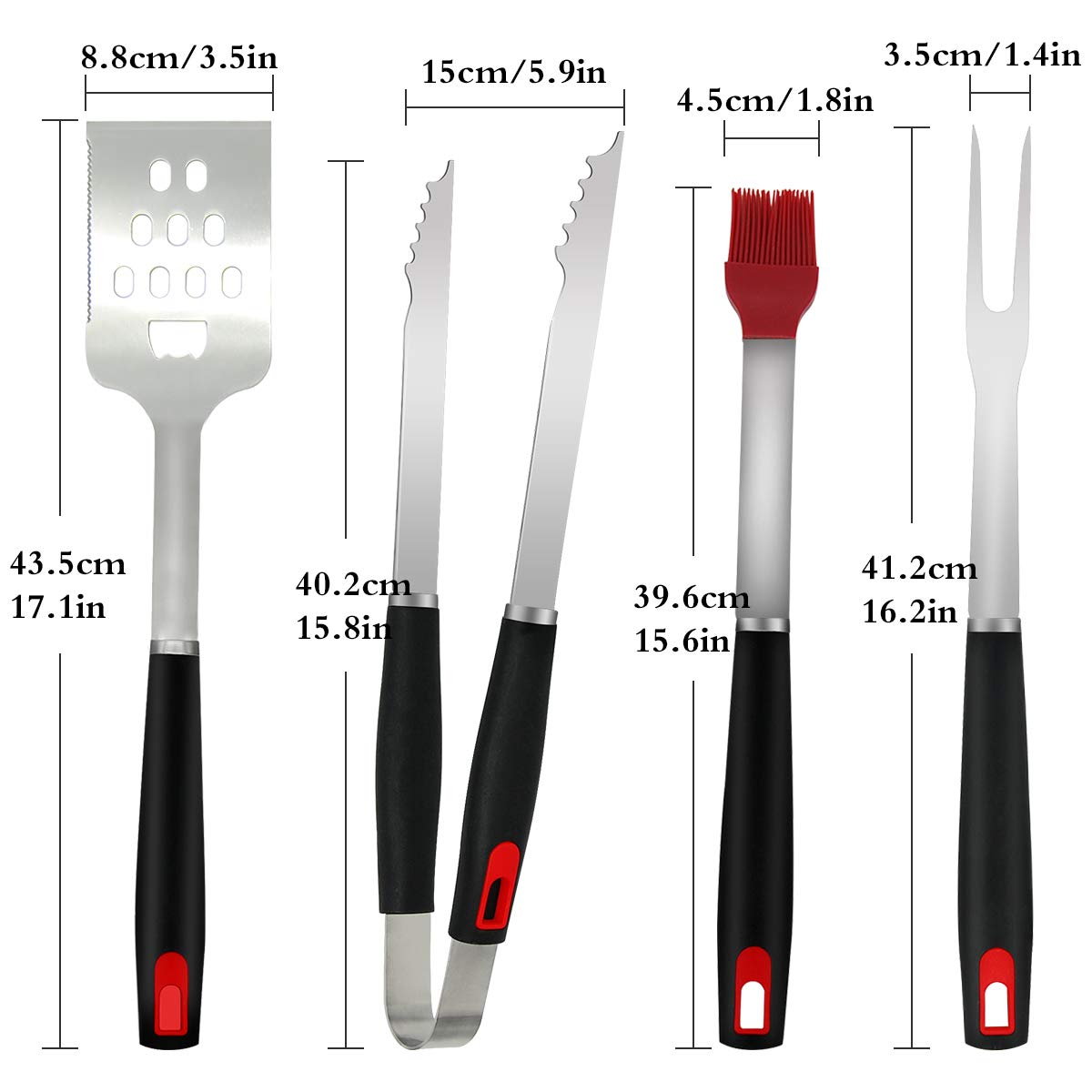 CHAMVIS Heavy Duty BBQ Grilling Tools Set 18 Inch Utensils Turner Accessories Best for Barbecue /& Grill Extra Thick Stainless Steel Spatula,Fork,Tongs /& Basting Brush Gift Box Package