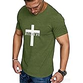 iudam Men's Long Sleeve Crewneck Graphic Tee Believe Cross Print Christian Shirts Workout Shirts