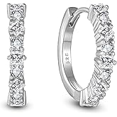 Vinoya Birthstone Huggie Hoop Earrings for Women 925 Sterling Silver White/Yellow Gold Plated Small Hoop Earrings Everyday Jewelry Gift for Her